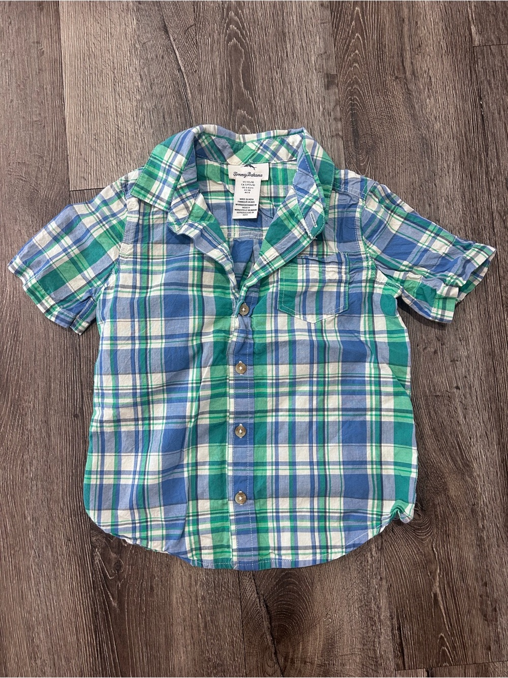 Tommy Bahama Green & Blue Plaid Short-Sleeve Button Shirt
